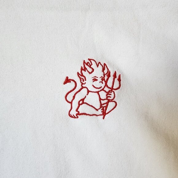 John Galt Womens Long Sleeve Baby Tee Shirt Top White Embroidered Red Devil Sz M - Picture 3 of 9